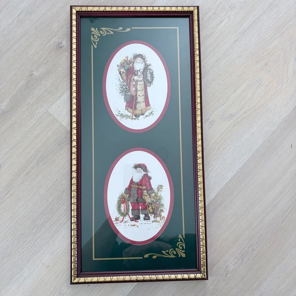 Home Interiors & Gifts Vintage Santa Christmas Framed Art Dallas Woodcraft